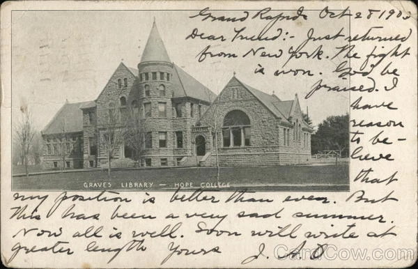 1903 Holland,MI Graves Library,Hope College Ottawa,Allegan County Michigan