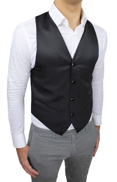 Gilet panciotto uomo A.Gilles nero raso elegante sartoriale 100% made in Italy