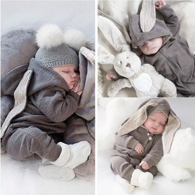 Newborn Infant Bunny Ears Hooded Jumpsuit Christmas Present Cute Baby Clothes