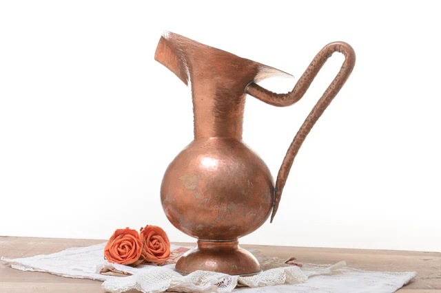 Bonita jarra vintage grande de cobre, jarrón de cobre Vintage copper pitcher