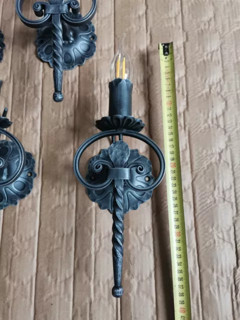 Hand forged! Handmade antique wrought iron wall lamp, vintage light.