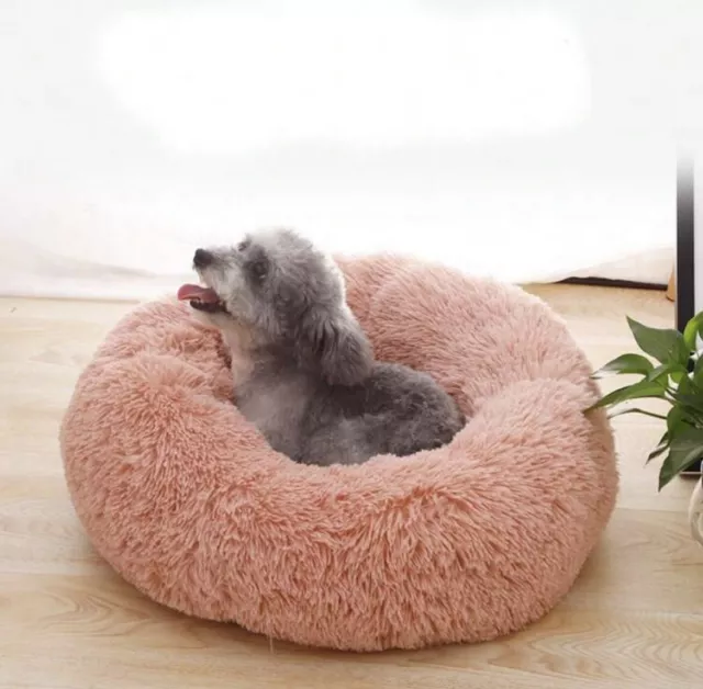 Donut Plush Pet Dog Cat Bed Fluffy Soft Warm Calming Bed Sleeping Kennel Nest