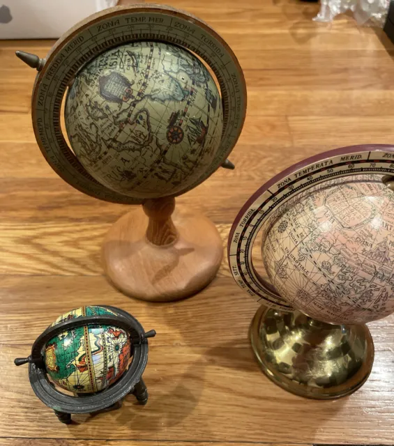 3 De colección Globe Earth decorativo miniatura lápiz de metal afilador madera latón troquel