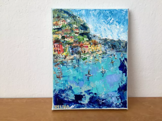 Portofino Seascape Oil Painting On Canvas Original Italy Landscape Wall Art