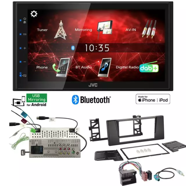 JVC 2-DIN Digital Autoradio DAB+ Bluetooth für BMW 5er E39 schwarz Quadlock