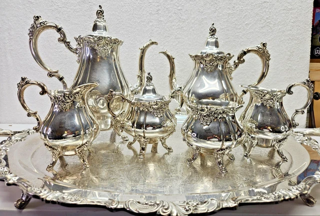 BAROQUE WALLACE SILVER Plate Tea and Coffee Set (8 Pieces) With
