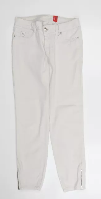 YesYes Womens White Cotton Capri Trousers Size 8 L25 in Regular Zip