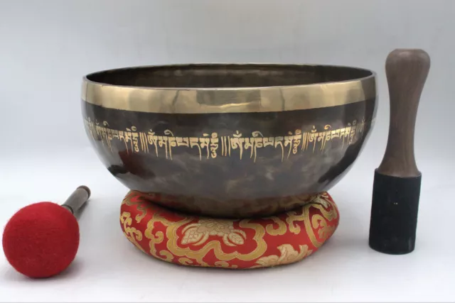 9-inch Bhaisajya (Medicine Buddha) with Tibetan Mantra Carved Super Healer Bowl