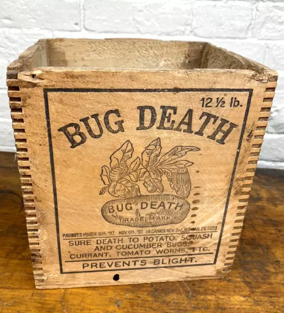 C.1900 Wood Box BUG DEATH ~ Potato & Cuke Bugs, Tomato Worms - Leominster, MA