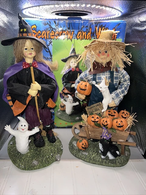 Halloween Scarecrow and Witch 13” Fabric Mache Figures,