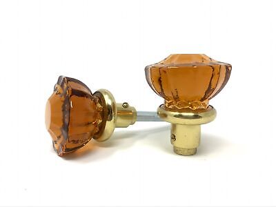 Amber Fluted Glass Door Knob (One Pair in Polished Brass Setting)