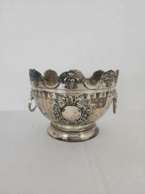 PRICE IMPORT BOWL, FRENCH SILVER PLATED LIONS HEAD AND GRAPES.  Tarnished.