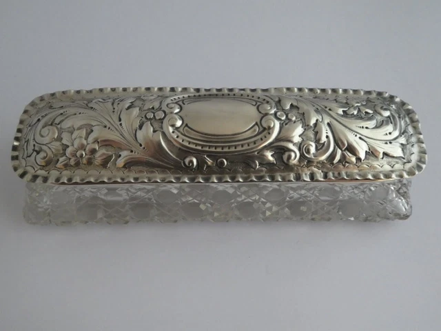 Antica Scatola Da Toilette Argento Inglese Anno 1901 Vetro Molato