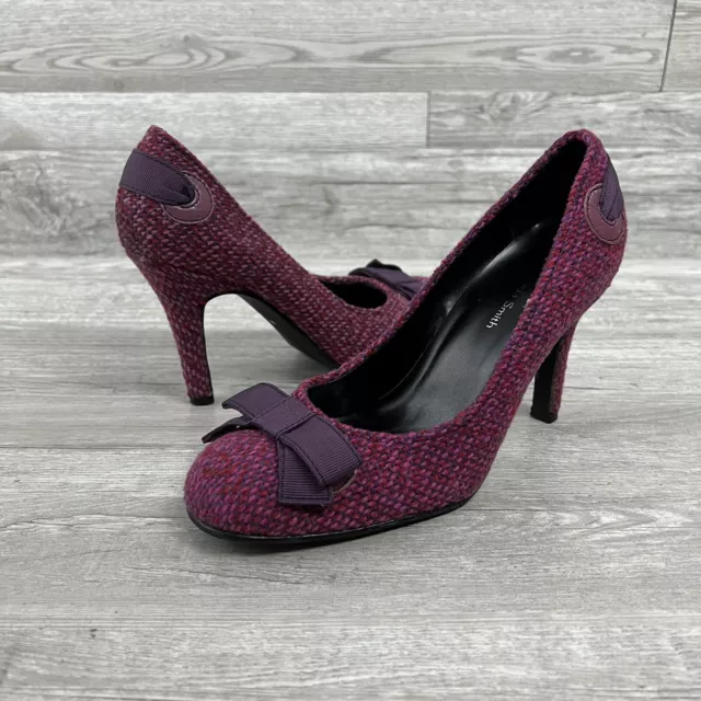 Amanda Smith Beau Pink Tweed Heels w/ Bow Leather Trim Women Shoe 6M