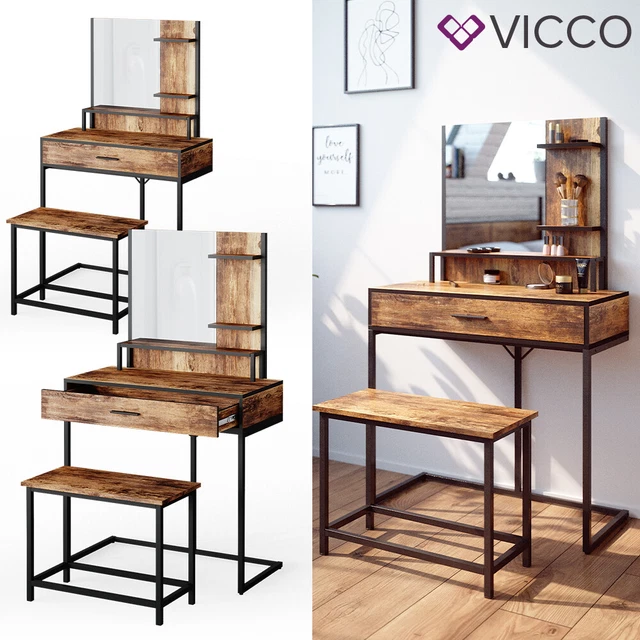 Vicco Coiffeuse Ruben, Blanc, 60cm avec éclairage LED et tabouret