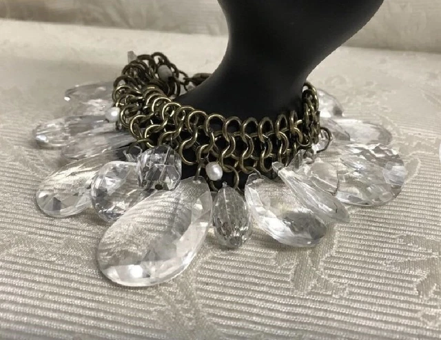 Lucite Dangle Vintage Metal Linked Bracelet