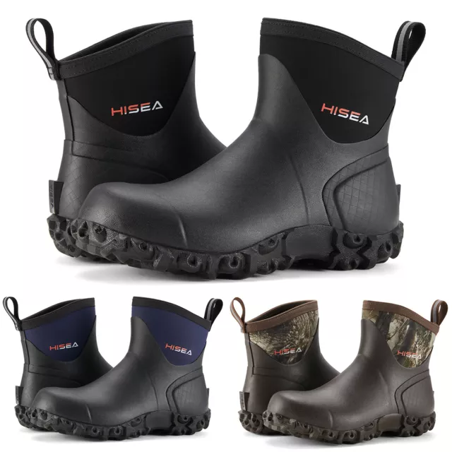 HISEA Men Ankle Garden Rain Boots Waterproof Non-Slip Casual Mud Working Wellies