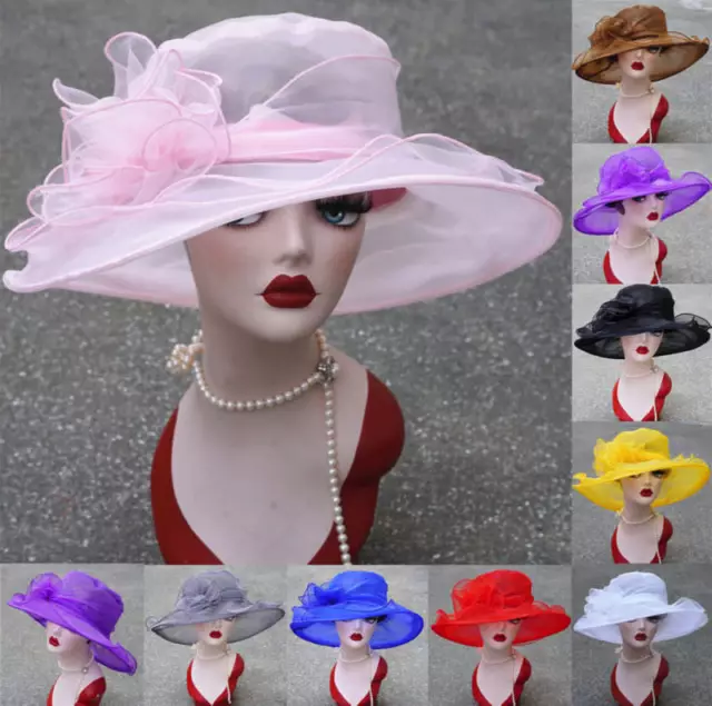 Occasional Kentucky Derby Wide Brim Womens Organza Sun Hats Church Wedding A002