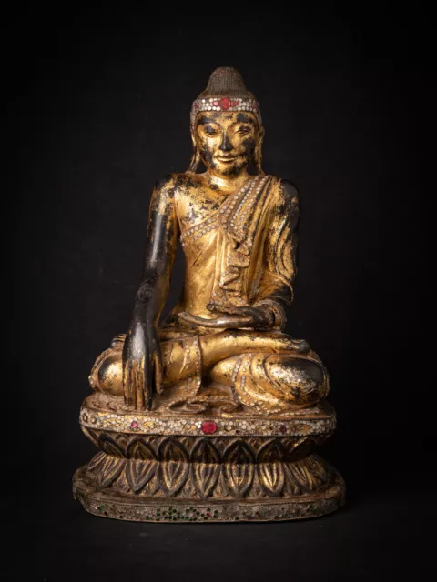 Antique wooden Burmese Mandalay Buddha statue from Burma, 19th century