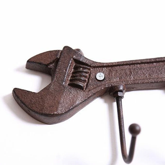 Retro Key Rack Holder Hooks Iron Wrench Spanner Shape Wall Mounted Man Cave Ne
