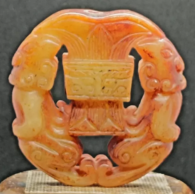 Antigua Escultura de viejo Jade Hetian Totem doble tallado a mano Amuleto