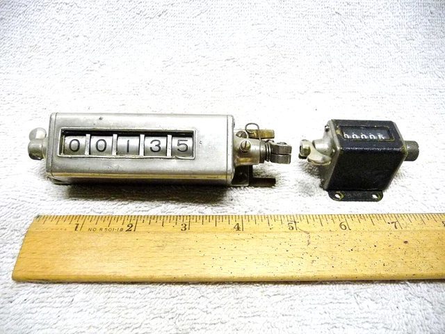 TWO Vintage Manual-Tally 5-Digit Mechanical Counter's. VEEDER MFG CO. Pat 1910