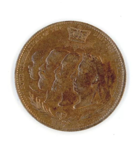 Queen Victoria Diamond Jubilee medallion Royal Family 4 generations antique #41
