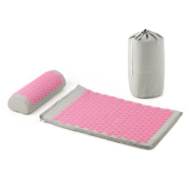 Akupressur Massage Set 1x Akupressurmatte 1x Kissen Matte Kopfkissen Grau Pink