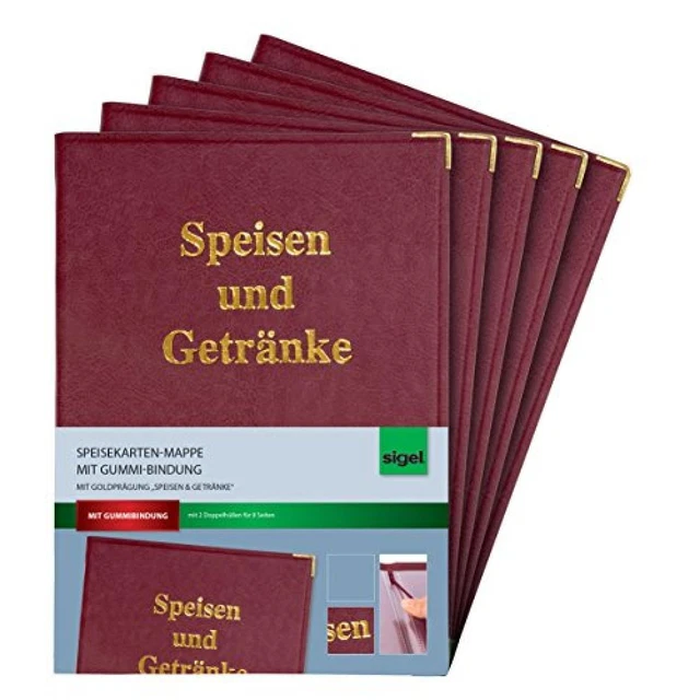 Sigel menù, con oro in rilievo e gomma di rilegatura per A4-5 pz rosso bordeaux
