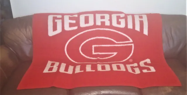 VTG Biederlack Georgia Bull Dogs Throw Blanket Reversible  55"W X 46"L