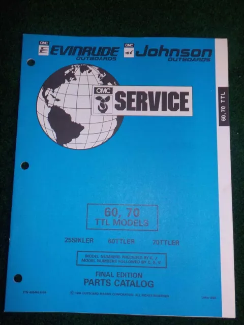 1994 Johnson Evinrude Outboard Parts Catalog Manual 60 70 HP TTL Final Edition