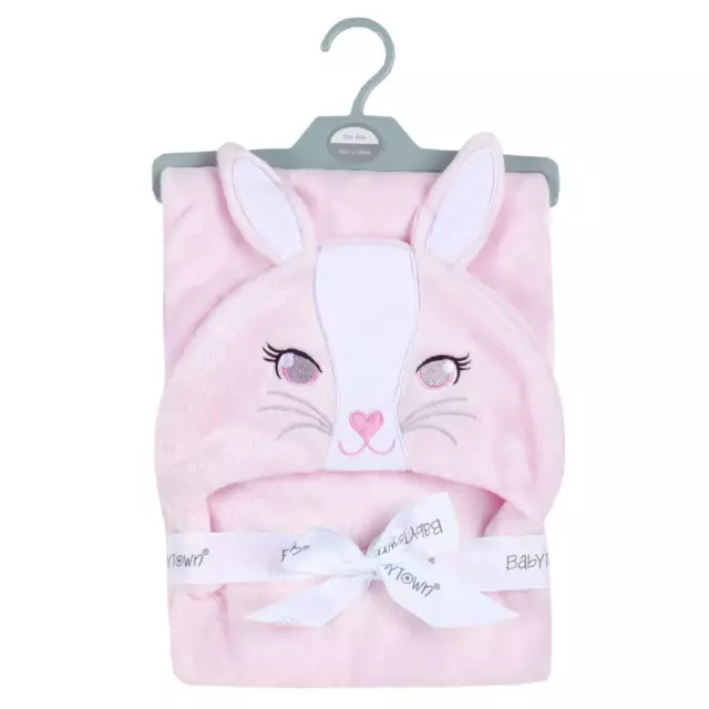 Baby Bunny Face Hooded Wrap Blanket with Ears 3D Soft Plush Pink & White 3