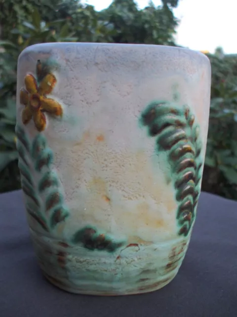 Bourne Denby Pottery Vase With Stylised Flower & Foilage Pattern.Vase Is In VGC.