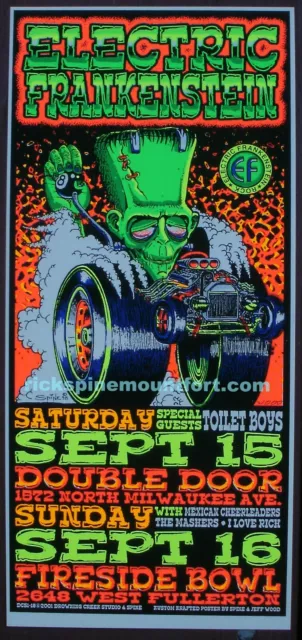 Day Glo Black Light Punk Rock Hot Rod Monster VTG 2001 Elec Frankenstein Poster