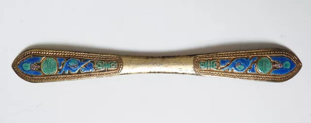 Peigne barrette Chine ARGENT massif + émail 19e siècle silver comb tiara China
