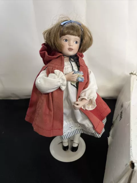 Danbury Mint 8" Porcelain Doll w/ Stand Little Red Riding Hood Marked MBI w/ Box