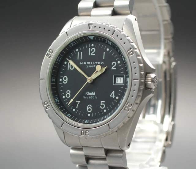 FROM JAPAN様 hamilton Khaki Sub 330ft EXC+5] HAMILTON KHAKI 9745B Sub 660ft 38mm Quartz Black Men's