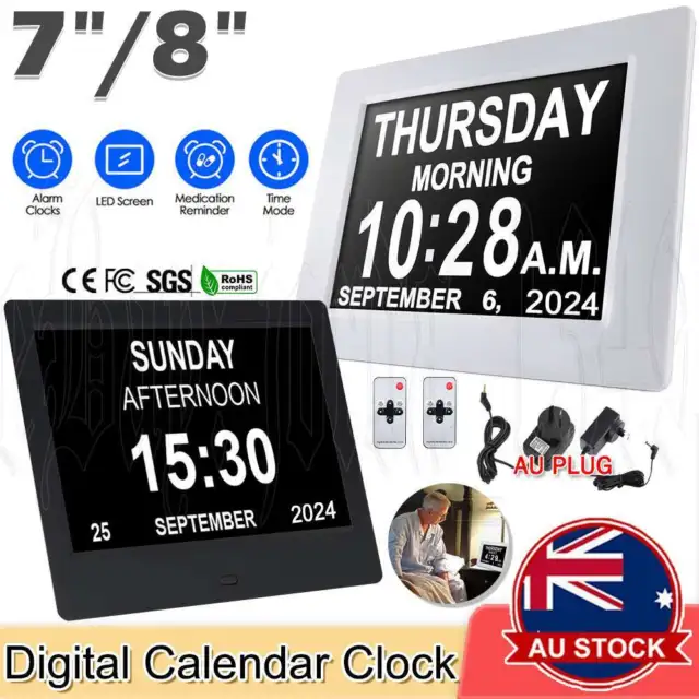 7/8 INCH Extra Large Dementia Clock LED Alarm Clock Digital Calendar Day Clock