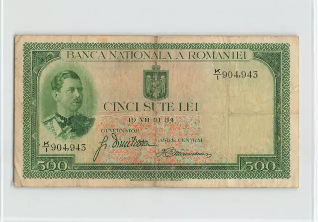 ROMANIA 500 Lei 1934, P-36a, K/1 904,943, BWC Print, Good Colors and Paper, VF.