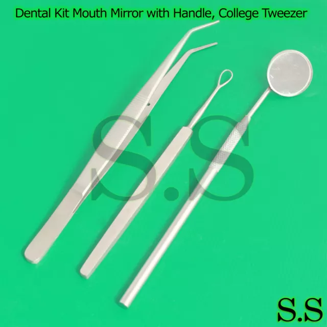 Dental Kit Mouth Mirror with Handle, College Tweezer, and Medical Ear Cleaner