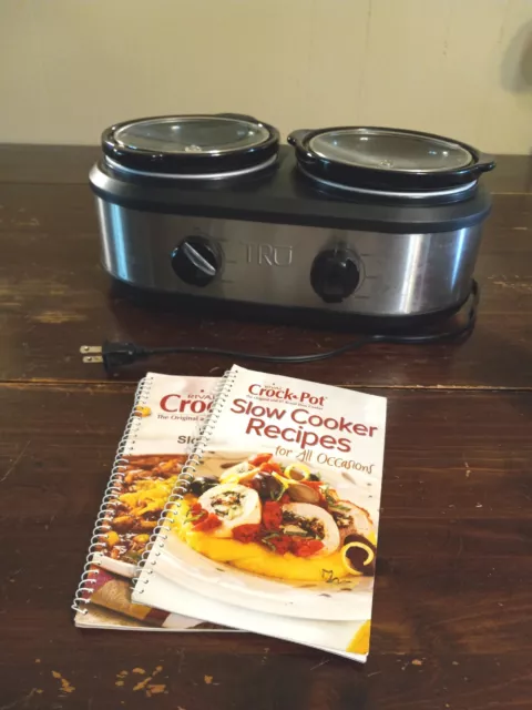 SUNVIVI Dual Pot Slow Cooker, 2 Pot Small Mini Crock Buffet Server and  Warmer with Ceramic Pot, Adjustable Temp 