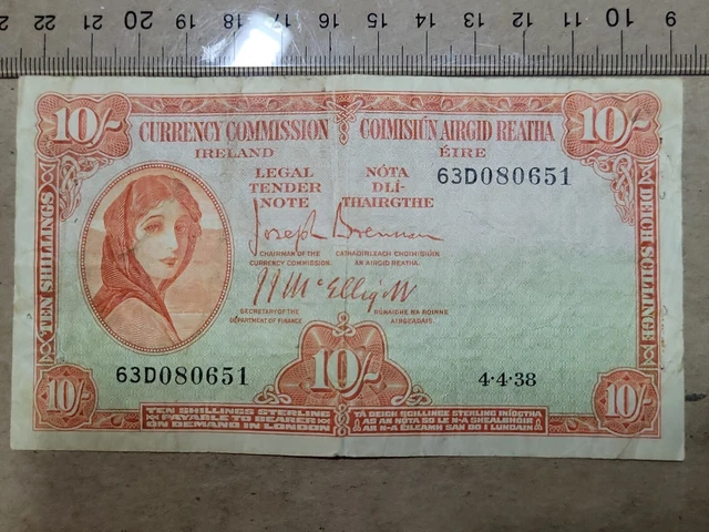 🇮🇪 Ireland, Republic 10 shillings P-1  P-1B  4 April 1938 Banknote 030323-1