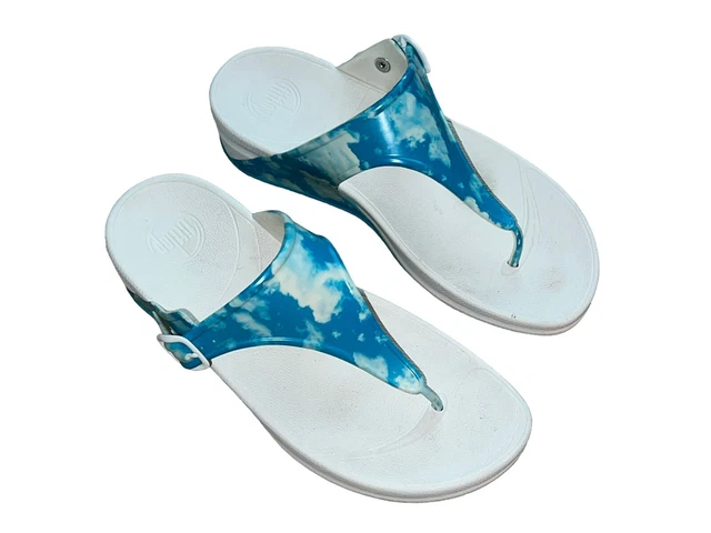 Fit Flop Size 8 Womens Flip Flops Thong Sandal Blue Cloud White Comfort