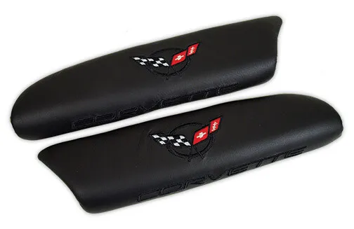 97-04 Corvette Black Leather Armrest Pads With C5 Logo NEW 479990