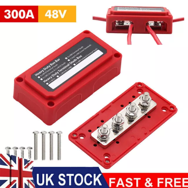 UK Power Distribution Block Bus Bar Box with M8*4 Terminal Studs 48V 300A T8K8