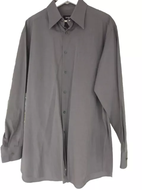 Hugo Boss Shirt Mens 17.5  Button Up Gray Cotton Modern Preppy Wrinkle Resist