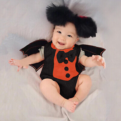 Newborn Baby Girls Halloween Bat Monster Soft Fleece Costume Romper Jumpsuit