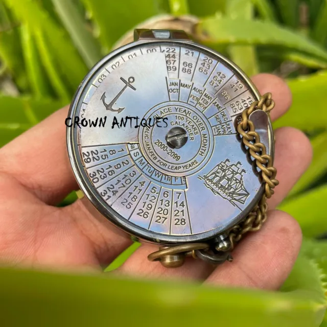 Vintage Brass 100 Year Callendar Compass Antique Pocket Gift Compass With Case