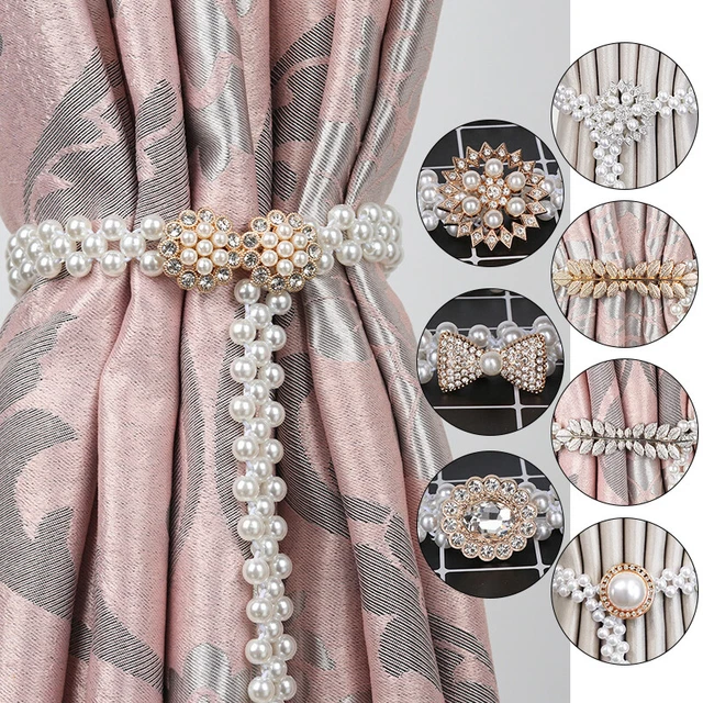 Curtain Buckle Tie Backs Pearl Crystal Magnetic Tiebacks Clips Holdbacks Home US