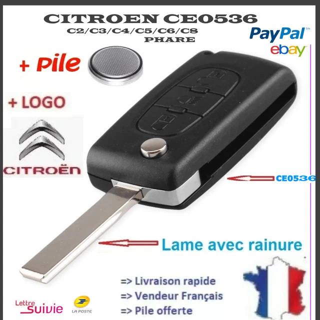 COQUE CLE PLIP Citroën C4 Picasso lame avec rainure 3 BOUTONS (PHARE) RÉFCE0536 EUR 10,90